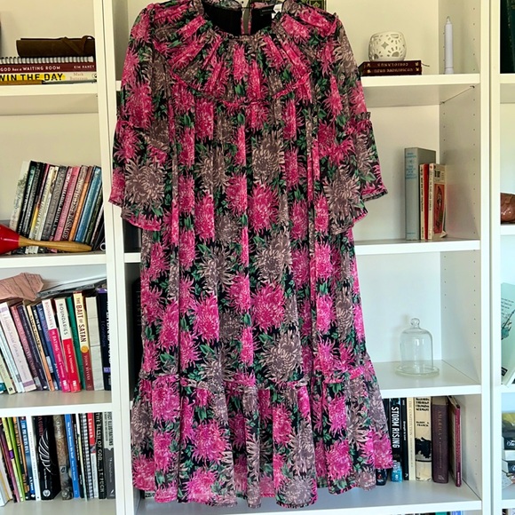 Piper & Scoot Exclusive Women’s MuMu Pink Black brown Floral lined Dress Small - Picture 1 of 12